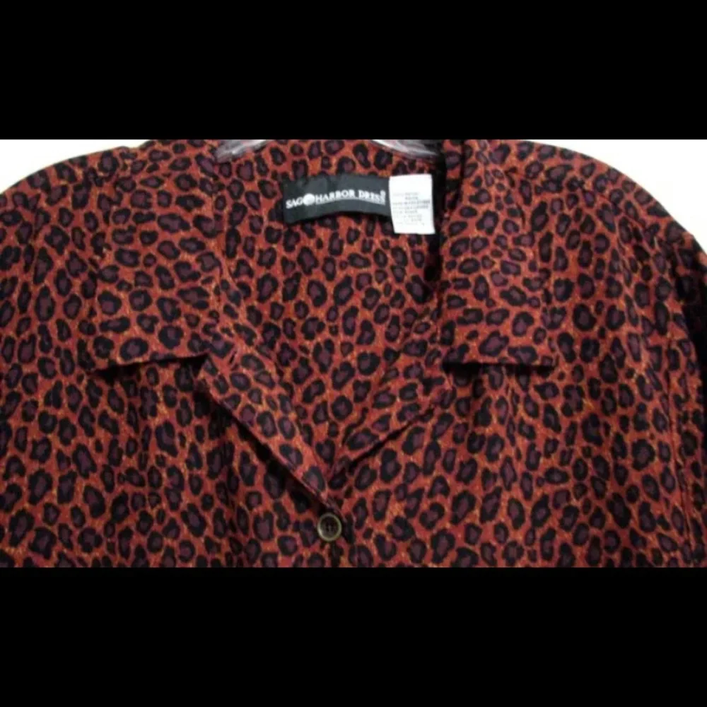 Sag Harbor Sz 14 Safari Leopard Giraffe Rayon Button Short Sleeve Shirt - Picture 4 of 6